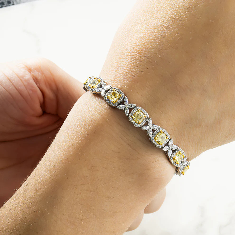 12.46 Carat Cushion Cut Fancy Yellow Diamond Bracelet