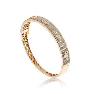 Ramona 3 Carat Combine Mix Shape Diamond Bangle Bracelet in 14k Rose Gold Side View
