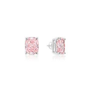 Haisley 5 Carat VVS1 Fancy Vivi Pink Diamond Stud Earrings in 14k White Gold Front and Side View