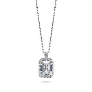 ﻿Lucyle 8 Carat F VVS2 Emerald Cut Diamond Pendant Necklace Front View