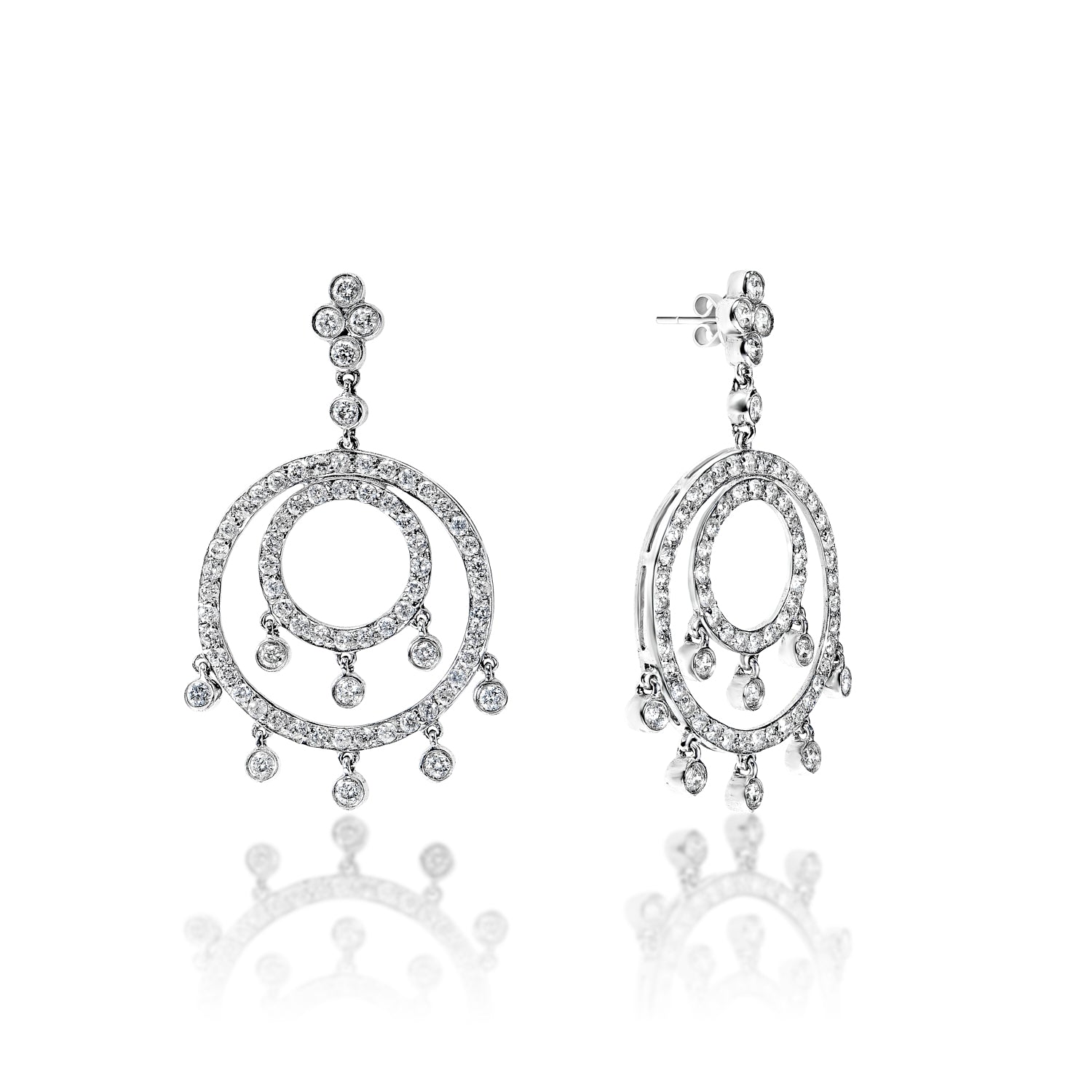 Madilyn 2 Carat Round Brilliant Diamond Hanging Earrings in 14k White Gold Front and Side View
