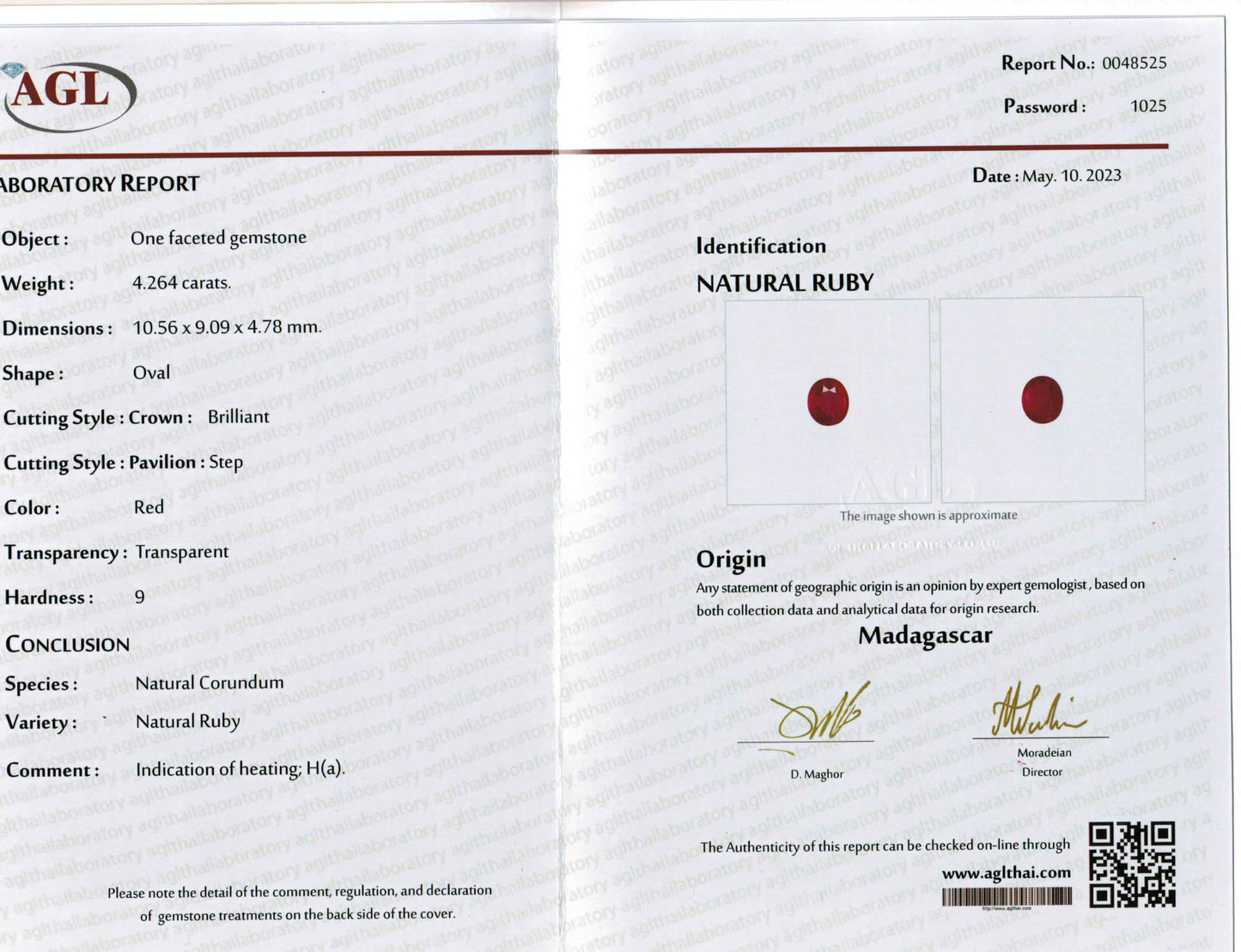 4.26 Carats Oval Cut Heat Red Ruby Loose Gemstone AGL