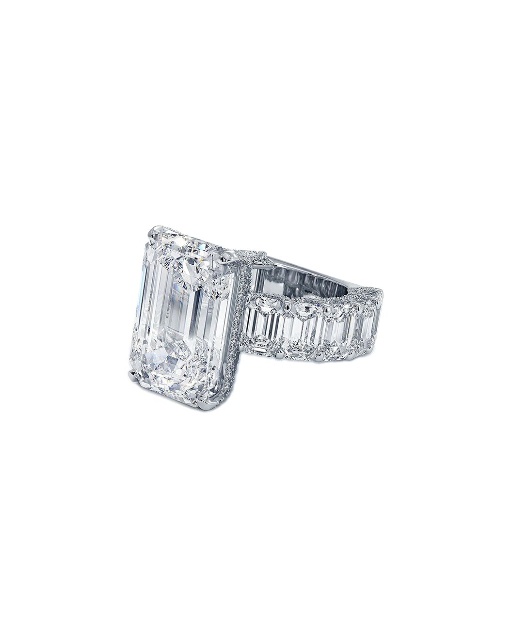 Lorenna 15 Carat Emerald Cut Lab Grown Diamond Engagement Ring in 14k White Gold