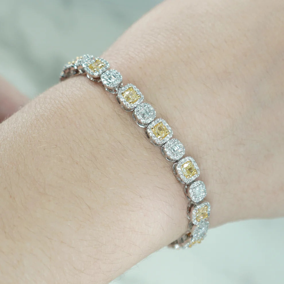 7.81ct Cushion Cut Fancy Yellow & White Diamond Bracelet