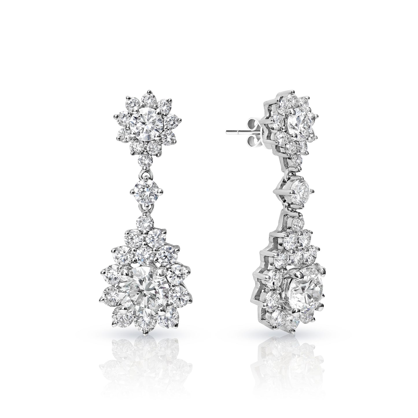 Aelin 3 Carats H VS1 Round Brilliant Cut Diamond Drop Earrings in 18k White Gold Side