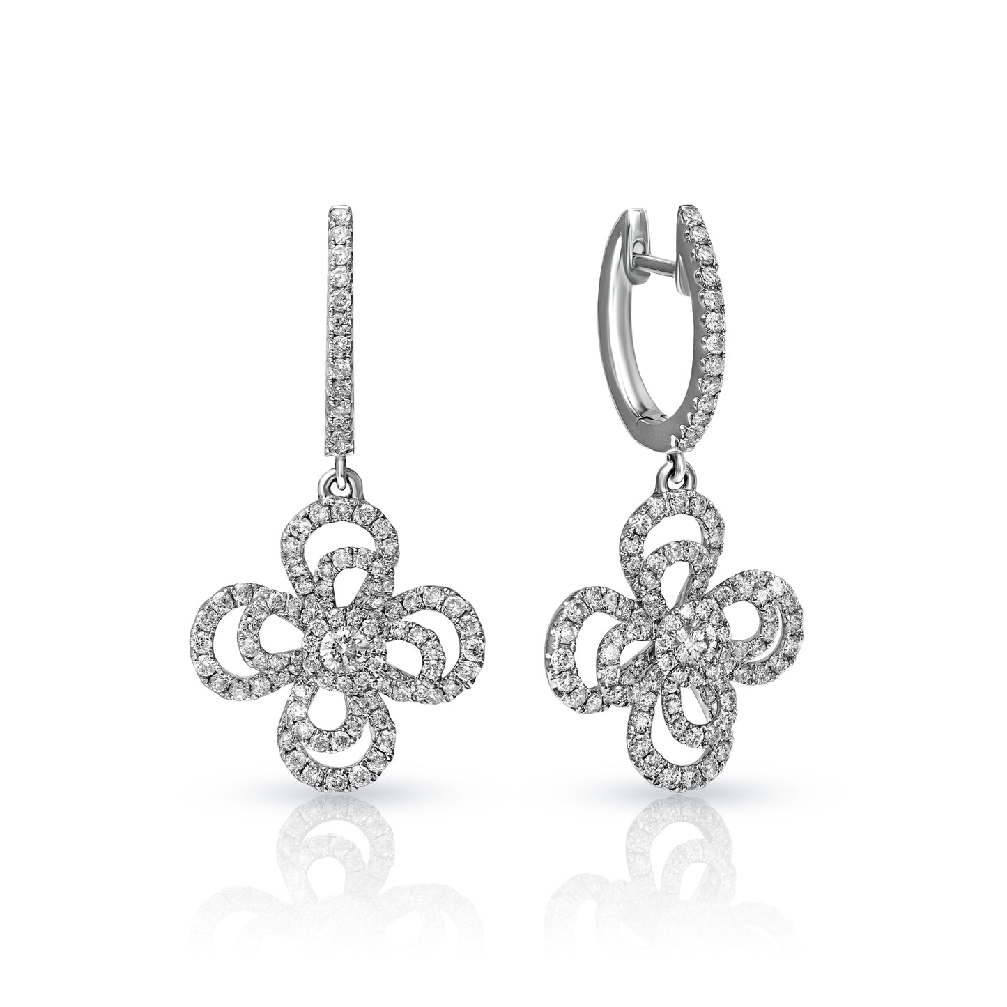 Aoife 1.11 Carat Round Cut Diamond Drop Earrings in 18k White Gold Side