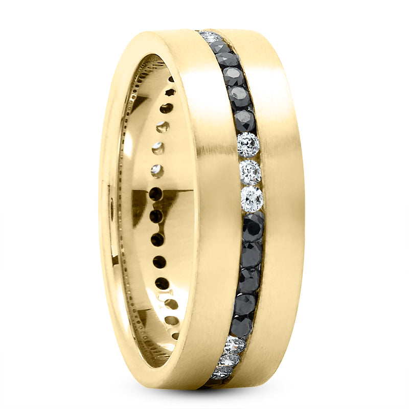 Auren 12 Carat Round Brilliant Cut Black and White Diamond Luxury Men's Wedding Band in 14k Yellow Gold
