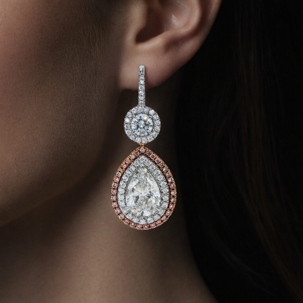 Blakely 5 Carats Pear Cut Diamond Drop Earrings in Platinum GIA