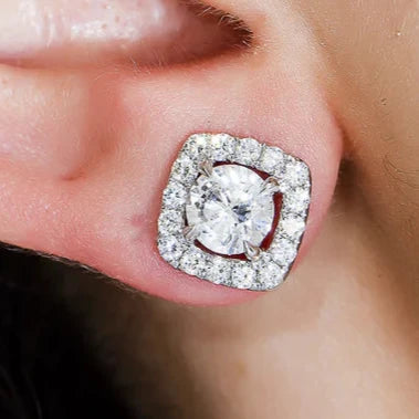 Calantha 2.83ctw Square Shape Round Diamond Stud Earrings in 14K White Gold Wear