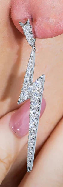 Clarke 2 Carats Round Lightning Bolt Drop Earrings in 14K White Gold Wear