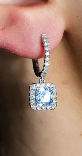 Cushion Cut Fancy Vivid Blue Diamond Drop Earrings