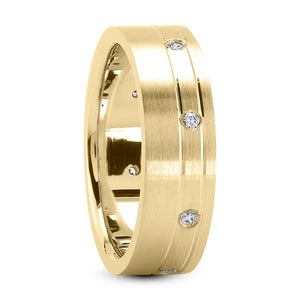 Theo Men's Wedding Ring Concave Channel Set in 14k Yellow Gold