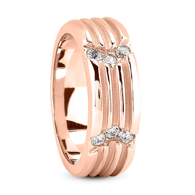 Ribbed Men's Diamond Wedding Ring Round Cut Layered Set Ring in 14K Rose Gold