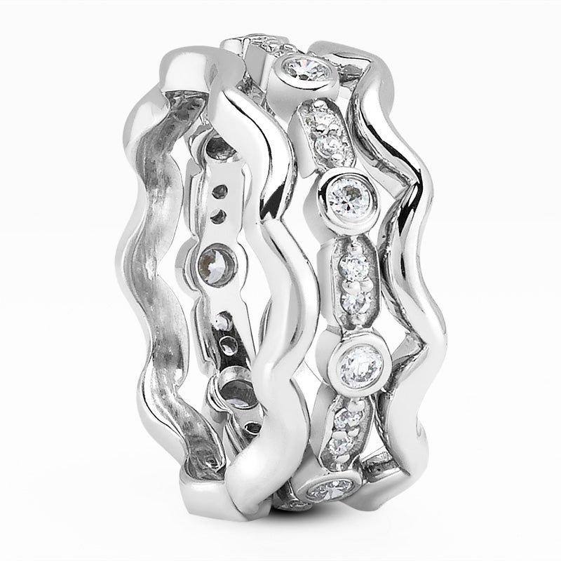 Everett Men's Diamond Wedding Ring Round Cut Multi-layered Set in Platinum