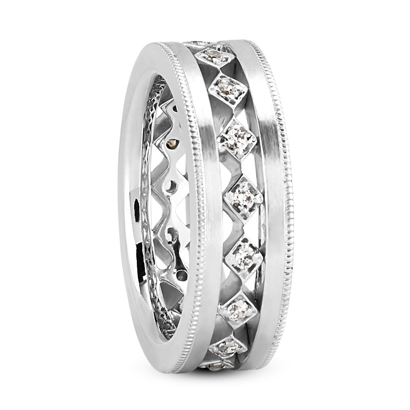 Easton Men's Diamond Wedding Ring Round Cut Floating Diamond Set in 14K White Godl