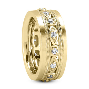 Jonathan Men's Diamond Wedding Ring Round Cut Symbol Set in 14K Yellow Gold