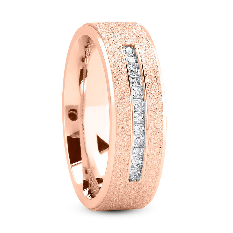 Ryan Men's Diamond Sandblast Wedding Ring Princess Cut in 14K Rose Gold