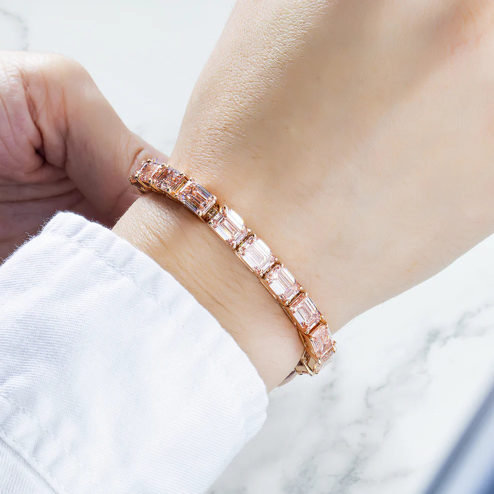 Emerald Cut Fancy Pink Lab Grown Diamond Tennis Bracelet
