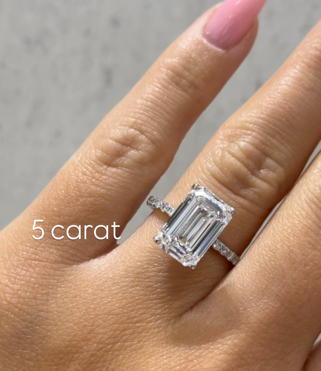 Lylah 4 Carat F VS2 Emerald Cut Lab Grown Diamond Engagement Ring in Platinum