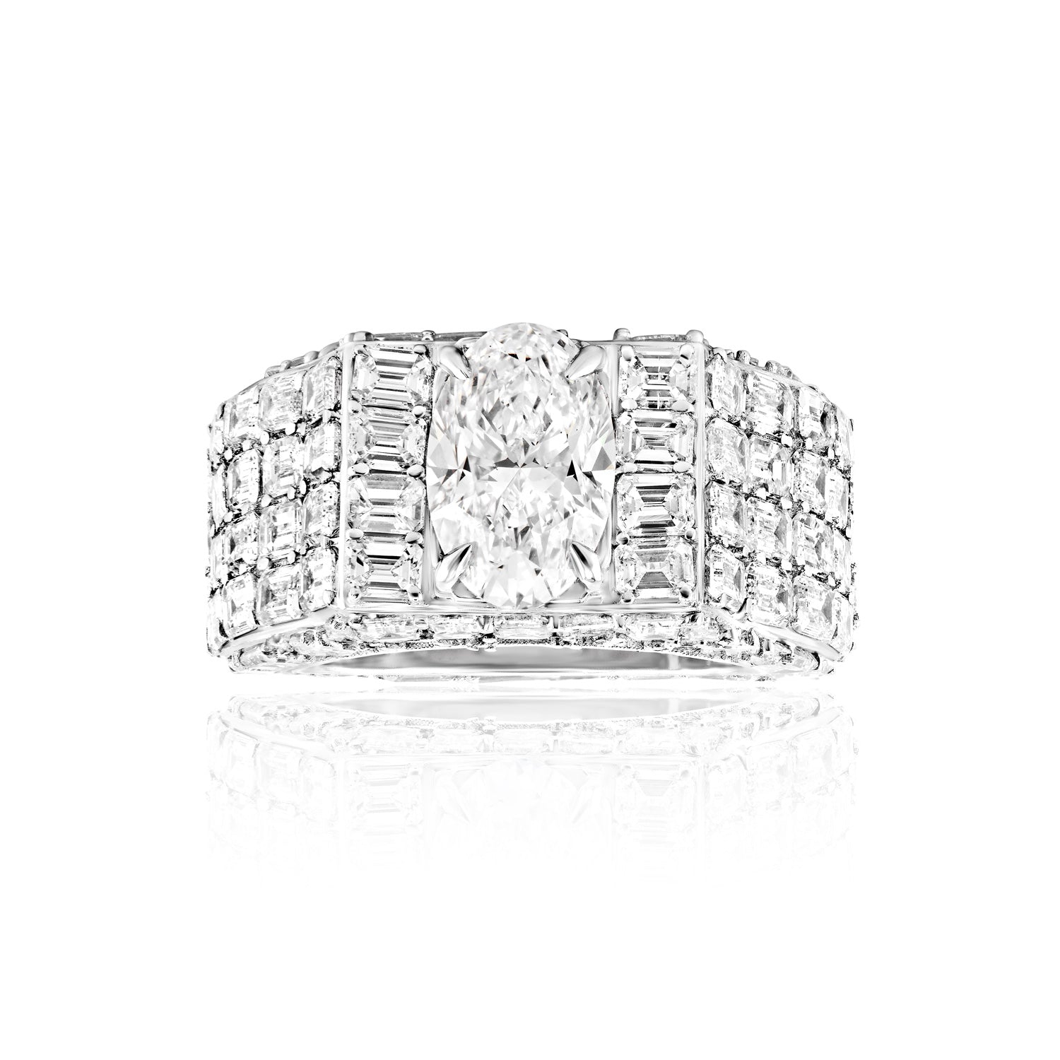 Marisol 16 Carats E* VS2 Oval Cut Diamond Chandelier Ring Front View