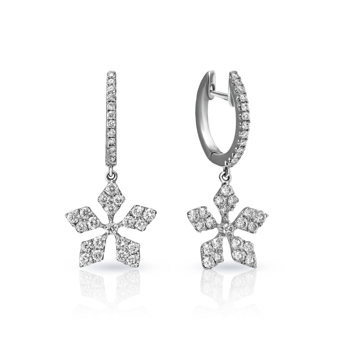 Gaile 0.81 Carat Round Cut Diamond Drop Earrings in 18k White Gold Side