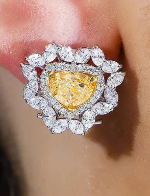 Heart Cut Fancy Yellow Diamond Stud Earrings