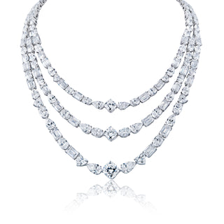 Libi 150 Carats Combine Mix Shape Lab-Grown Diamond 3 Strand Necklace Full View