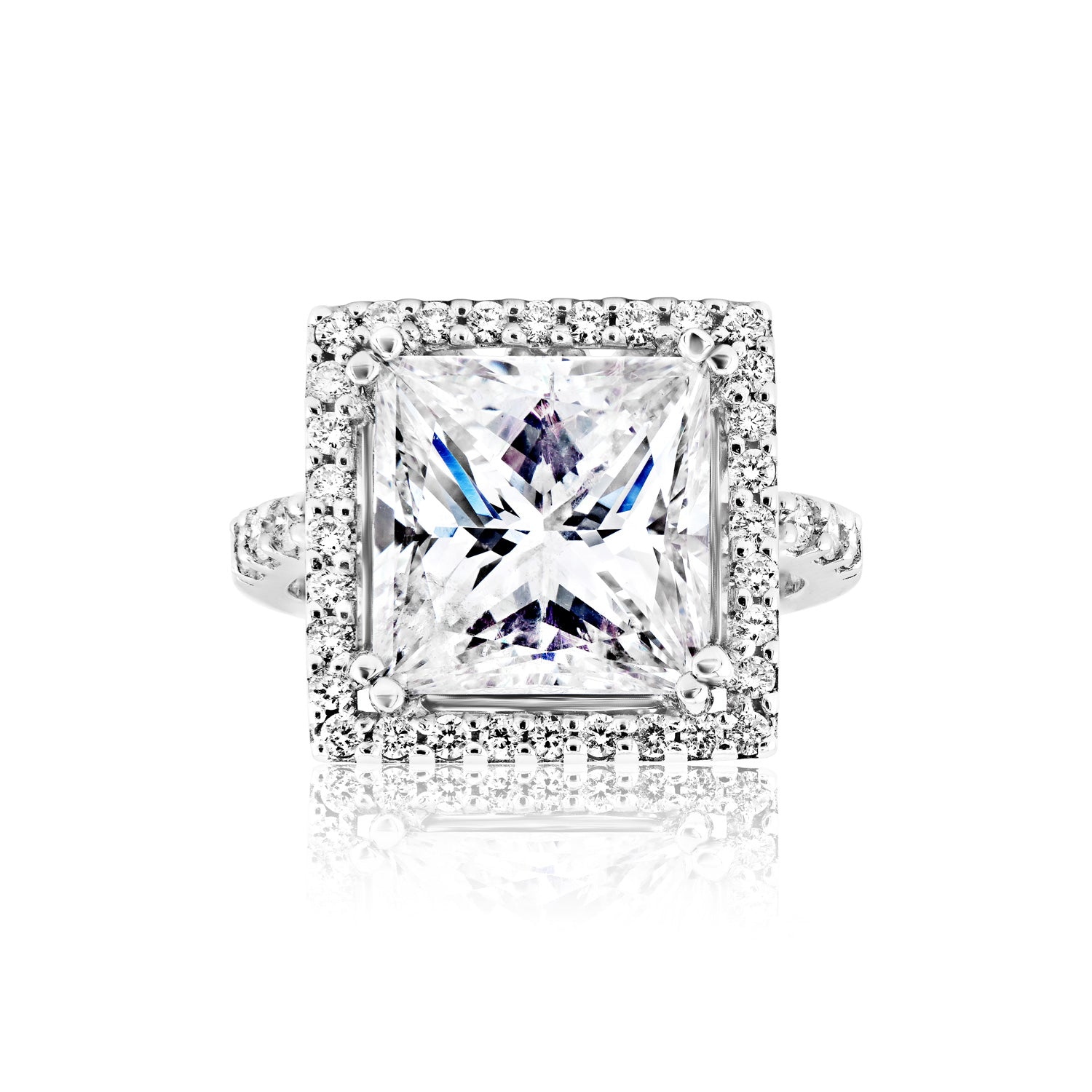 Barbara Carat Princess Cut Halo Diamond Engagement Ring in 18k White Gold