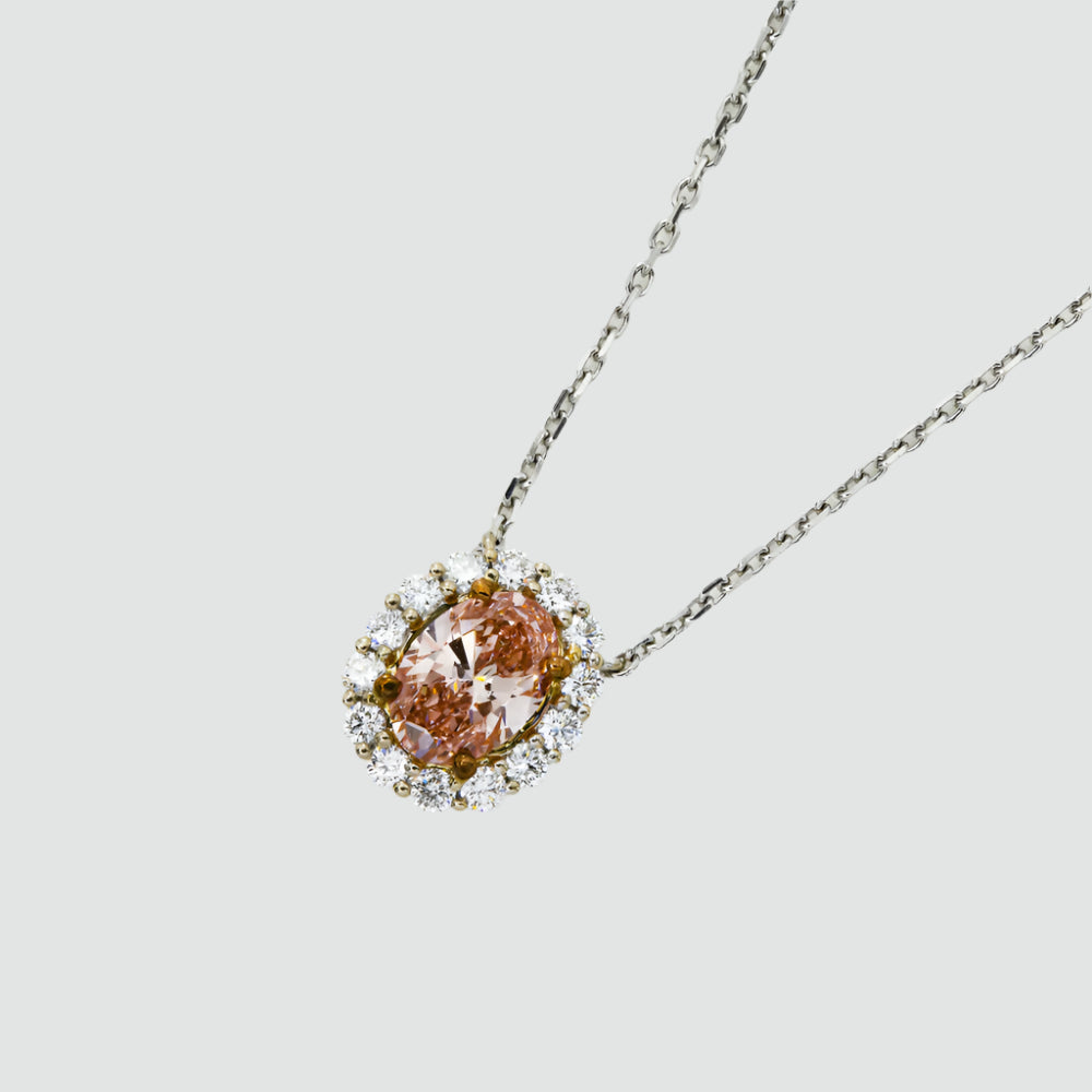 Laaibah 1 Carat Oval Cut Fancy Lab Grown Pink Diamond Necklace