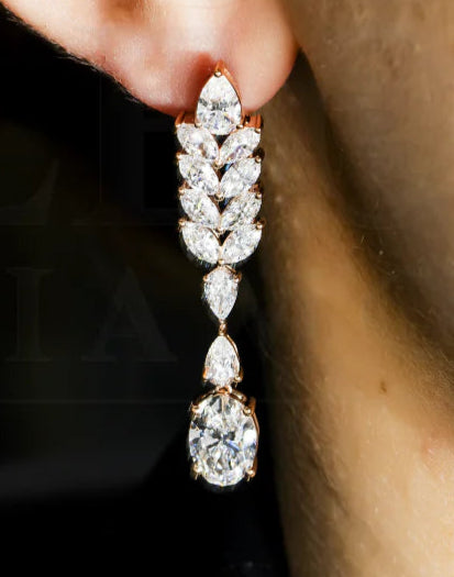 Laina 8 Carats Pear & Oval Cut Lab Grown Diamond Drop Earrings in 14K White Gold Wear