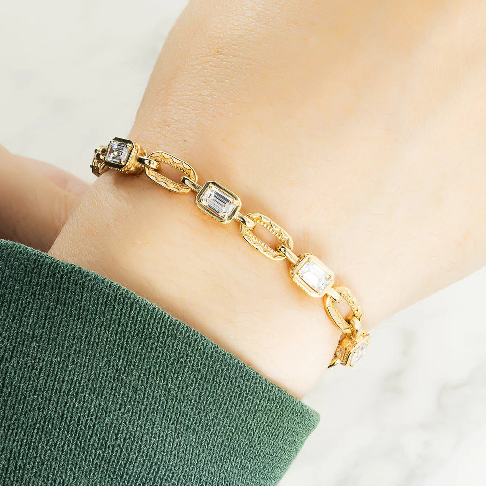Lakhi 4 Carat Emerald Cut Paper Clip Link Bracelet