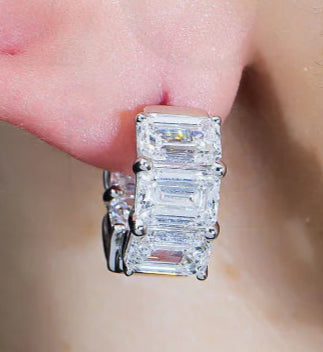 Lanesha 10 Carats Emerald Cut Lab Grown Diamond Mini Hoop Earrings in 14k White Gold Wear