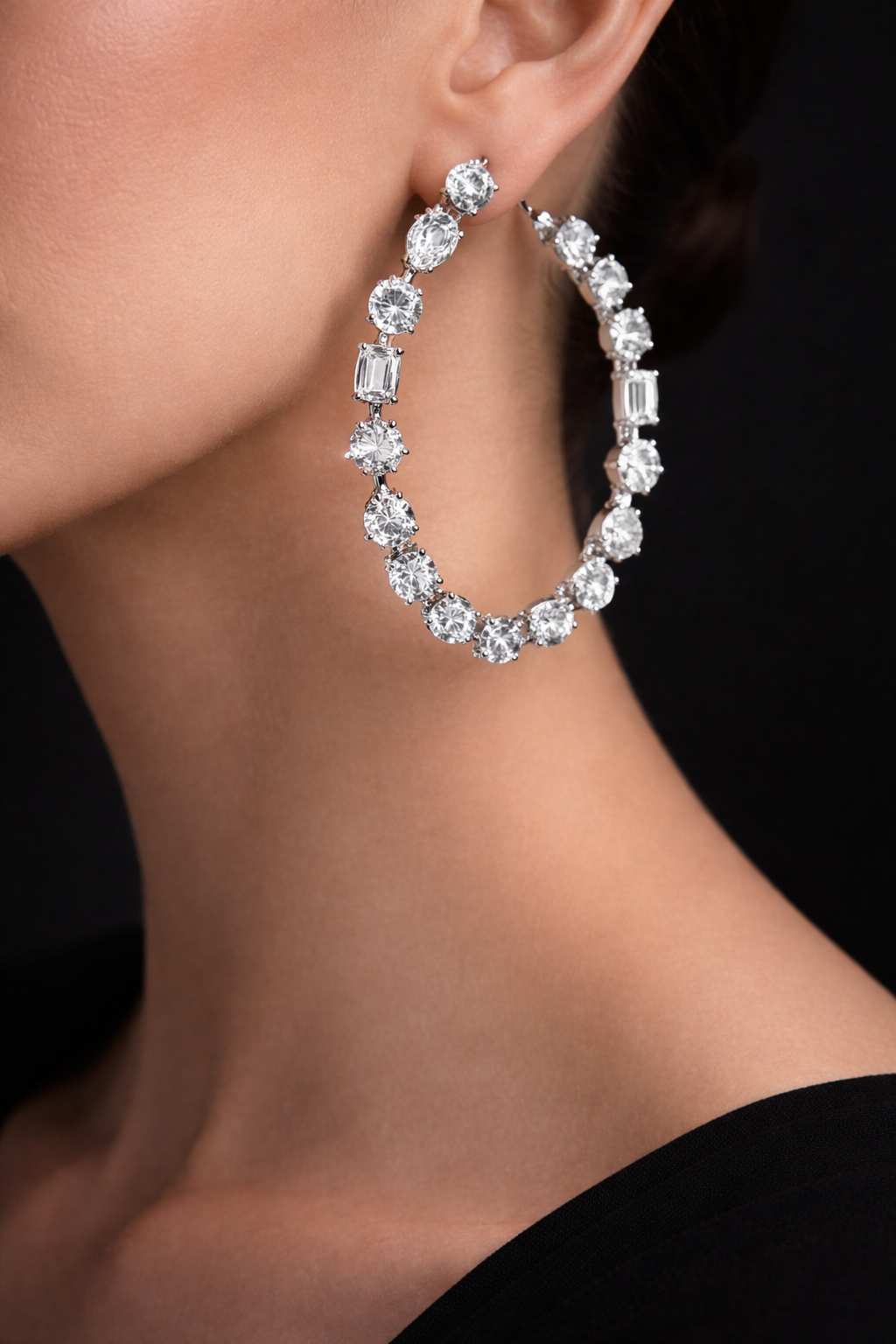 Lanika 10 Carats Multi-Cut Lab Grown Satellite Diamond Hoop Earrings in 14k White Gold