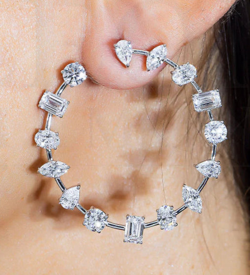 Lanika 10 Carats Multi-Cut Lab Grown Satellite Diamond Hoop Earrings in 14k White Gold Wear