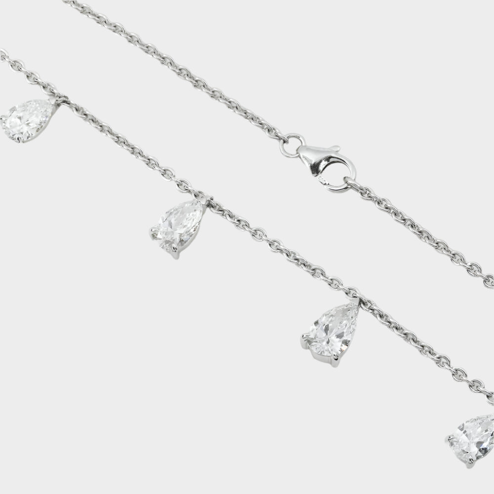 Larsen 5 Carat Pear Cut Lab Grown Diamond Satellite Drop Necklace Front and lock