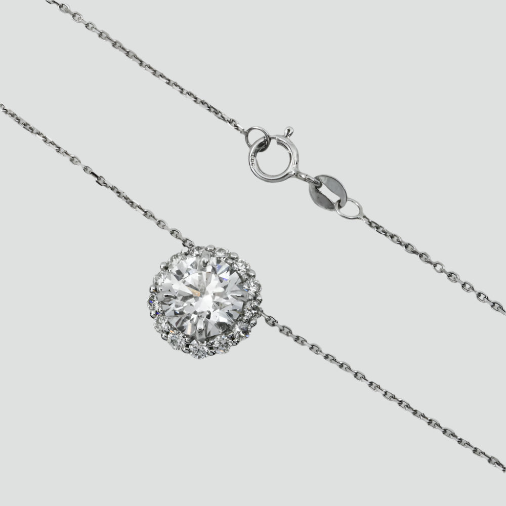 Latika 2 Carat Round Cut Lab Grown Diamond Pendant & Chain Necklace Front and lock