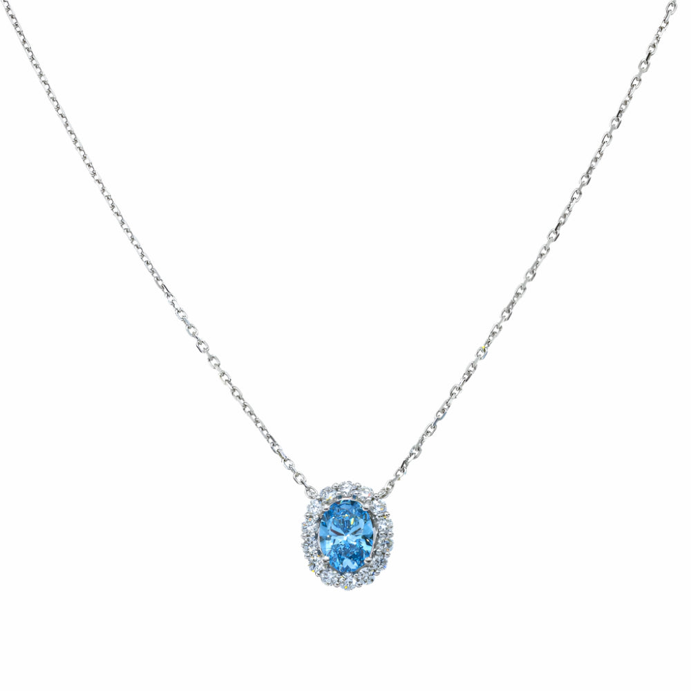 Launa 1 Carat Oval Cut Fancy Vivid Blue Lab Grown Diamond Mini Pendant Necklace Front