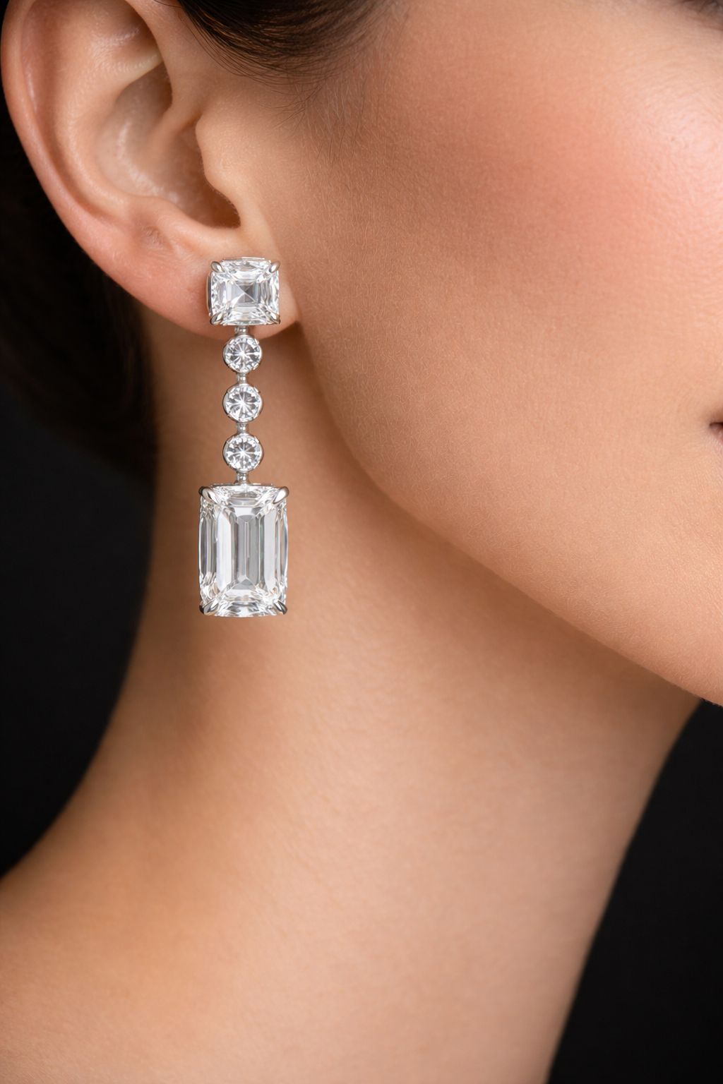 Launi 8 Carats Asscher & Emerald Cut Lab Grown Short Diamond Drop Earrings in 14K White Gold