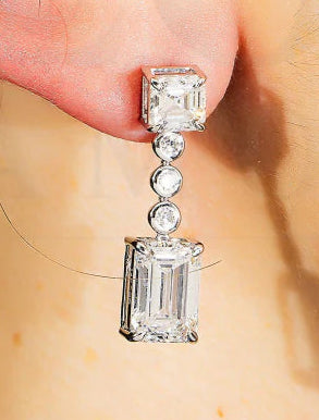Launi 8 Carats Asscher & Emerald Cut Lab Grown Short Diamond Drop Earrings in 14K White Gold Wear