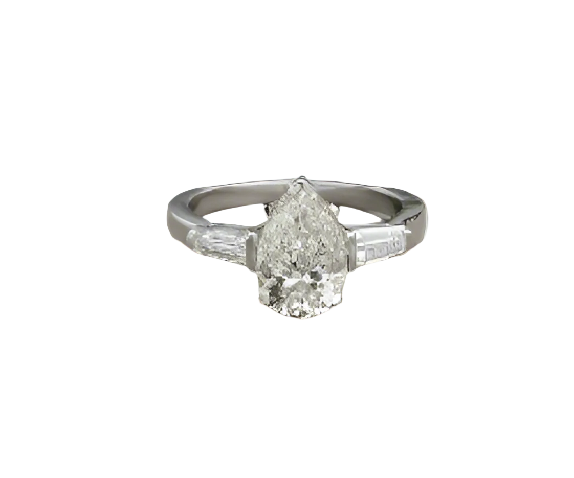 Laureanne 3 Carat Pear Cut Tapered Baguette Lab Grown Diamond Three Stone Ring in 14k White Gold