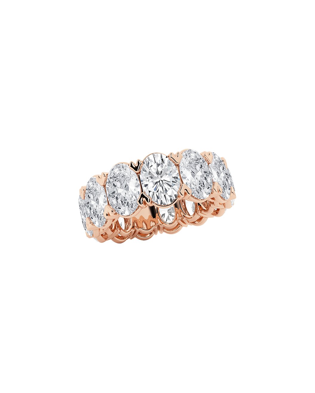 Lazanya 12 Carats Oval Cut Lab Grown Diamond Eternity Ring in 14K Rose Gold Side View