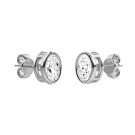Leesa 1 Carat Oval Cut Lab Grown Diamond Bezel Stud Earrings in 14K Whte Gold