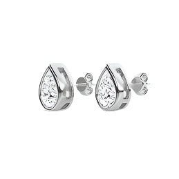 Leesly 1 Carat Pear Cut Lab Grown Diamond Bezel Stud Earrings in 14K White Gold