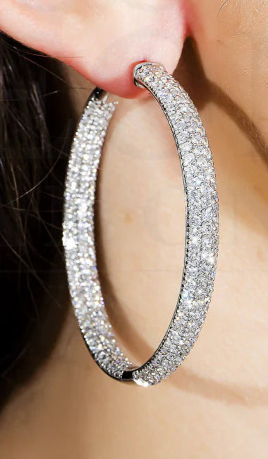 Leigha 10 Carats Triple Row Lab Grown Round Diamond Inside Out Hoop Earrings in 14k White Gold Wear
