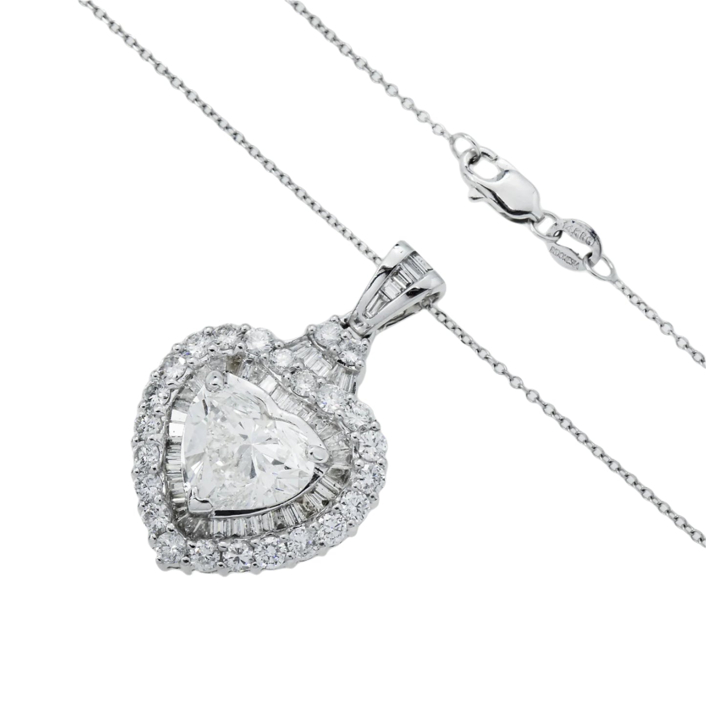 Lekha 5 Carat Heart Cut Lab Grown Diamond Pendant & Chain Necklace Front and Lock