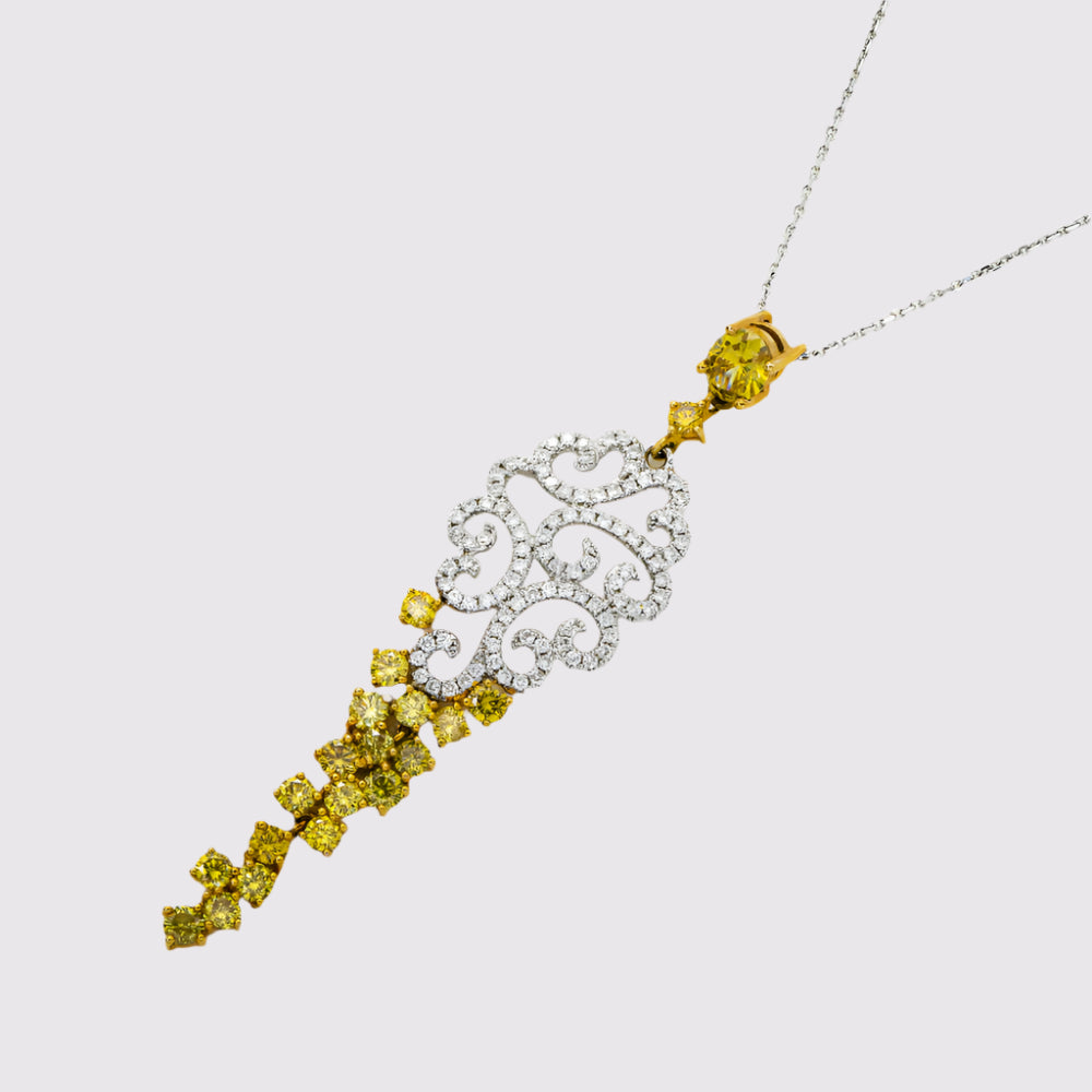 Leonora 3 Carat Round Cut White & Fancy Yellow Lab Grown Diamond Pendant Necklace