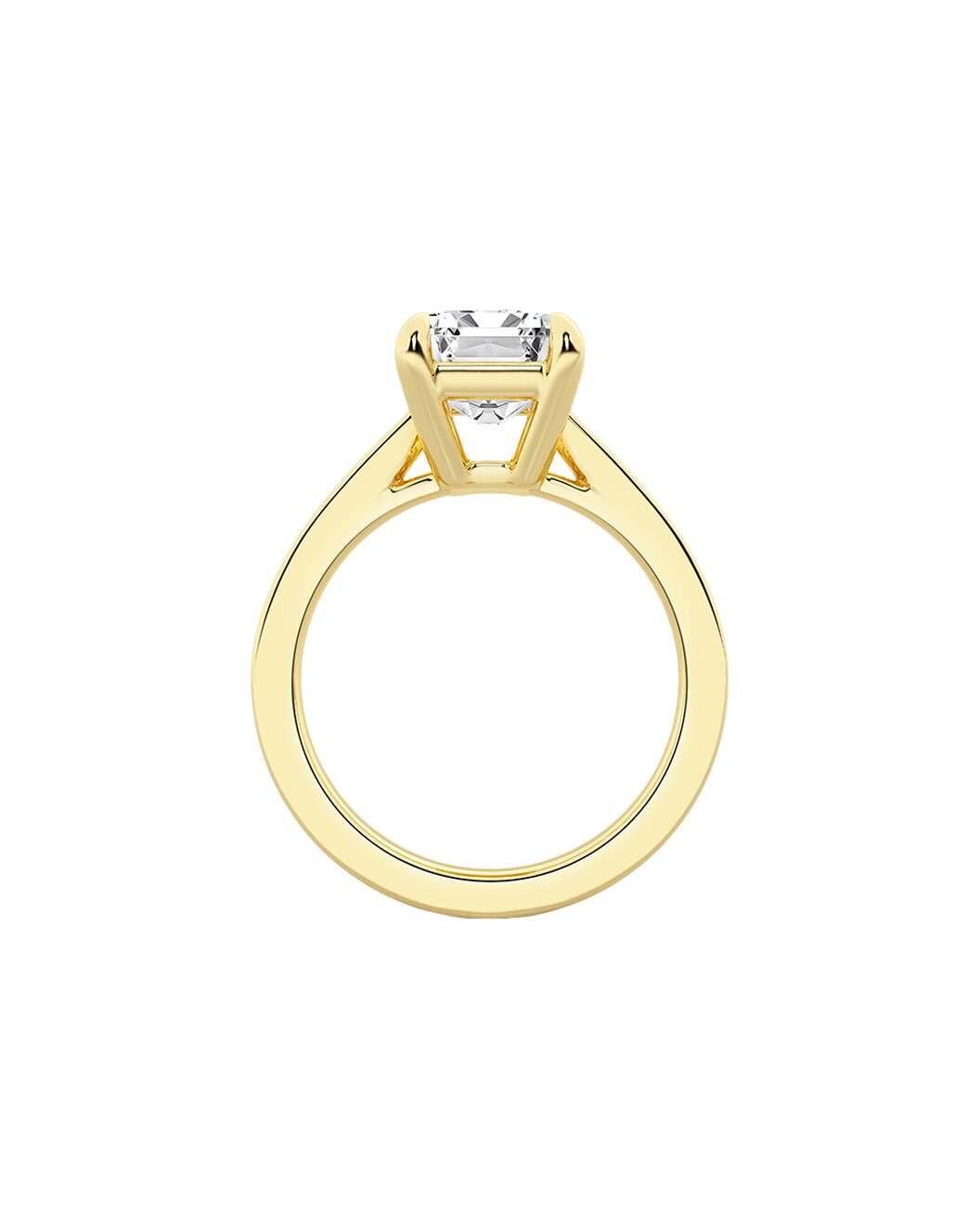 Gold ring with a diamond on a white background