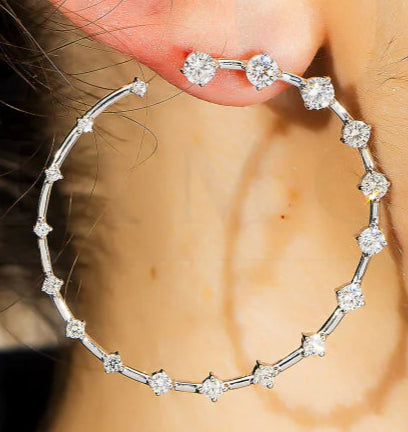 Leverne 3 Carats Front Facing Lab Grown Diamond Droplet Hoop Earrings in 14k White Gold Wear