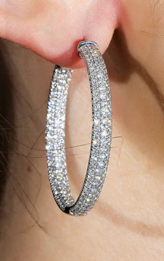 Leveta 4 Carats Triple Row Lab Grown Round Diamond Inside Out Hoop Earrings in 14k White Gold Wear