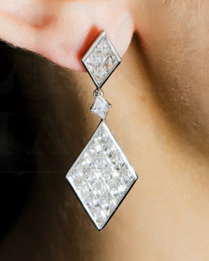 Leyna 8 Carats Three Tier Emerald Cut Lab Grown Diamond Drop Earrings in 14K White Gold Wear